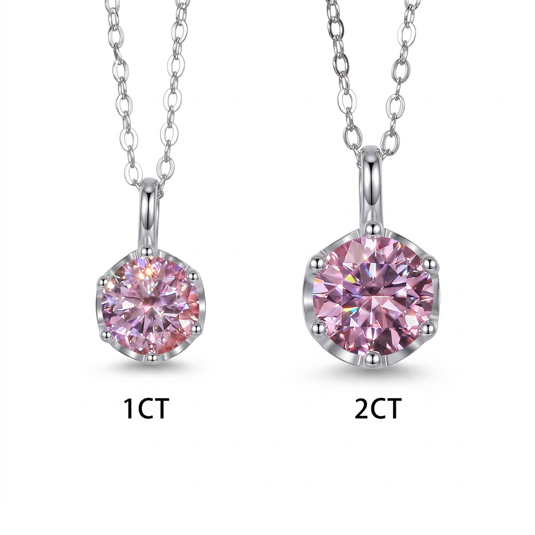 Crown Pink Moissanite Brilliant Round Cut Necklace In S925 Silver Iced Out - Image 5