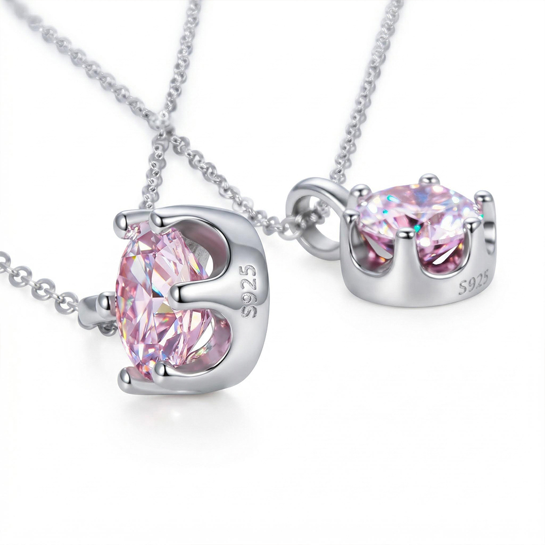Crown Pink Moissanite Brilliant Round Cut Necklace In S925 Silver Iced Out - Image 6