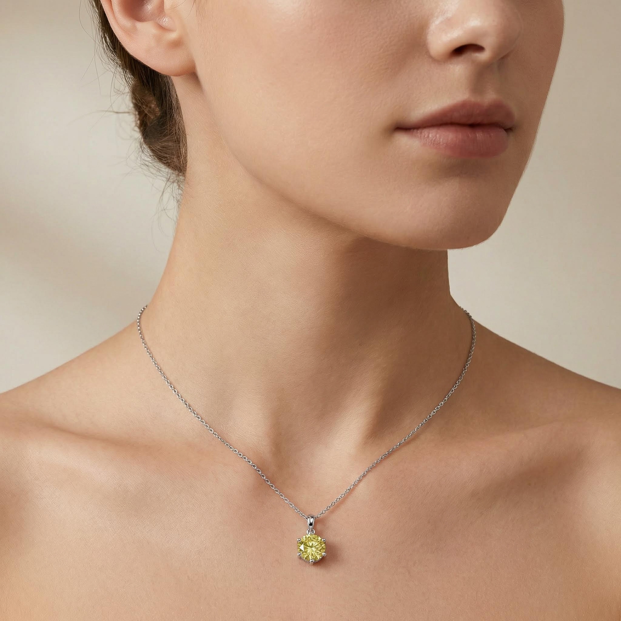 Crown Fancy Yellow Moissanite Brilliant Round Cut Necklace In S925 Silver - Image 3