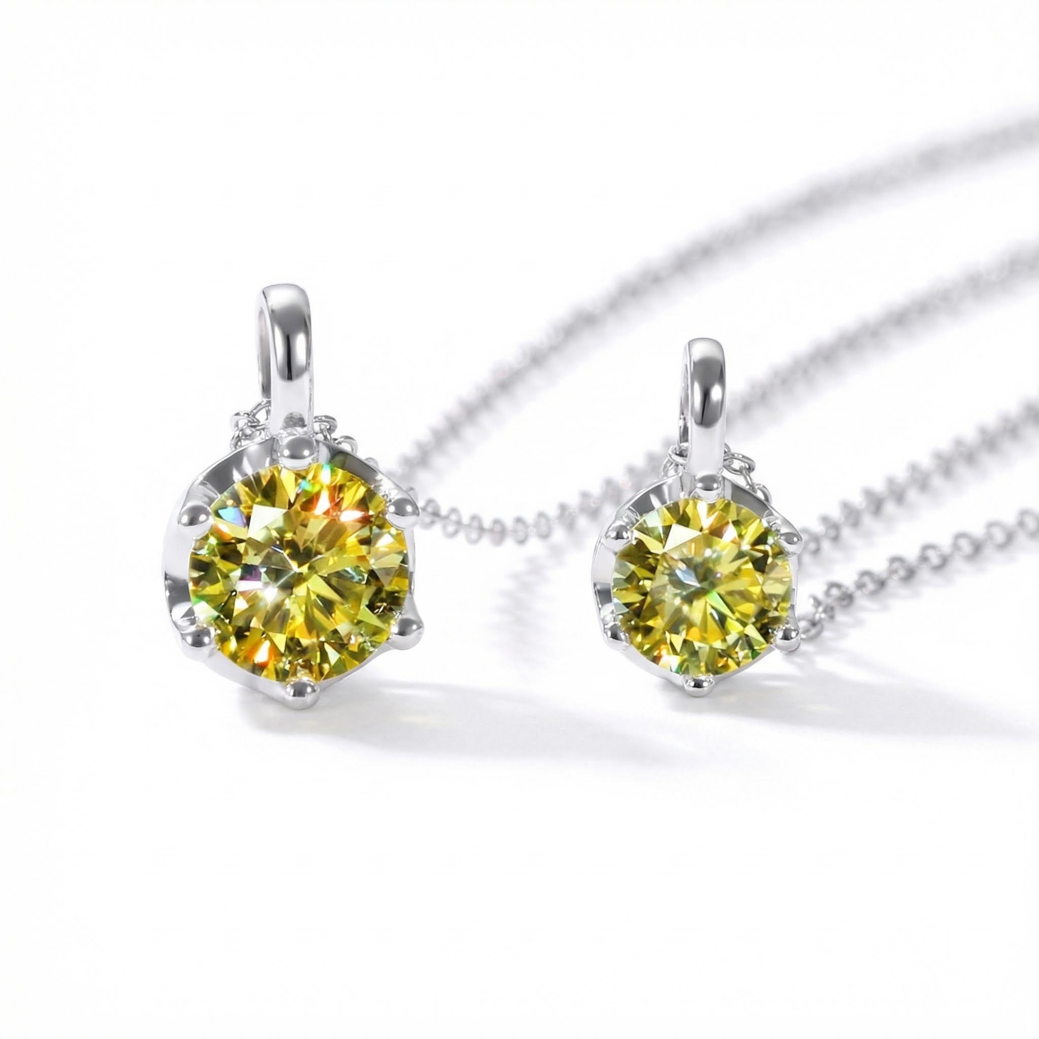 Crown Fancy Yellow Moissanite Brilliant Round Cut Necklace In S925 Silver - Image 5