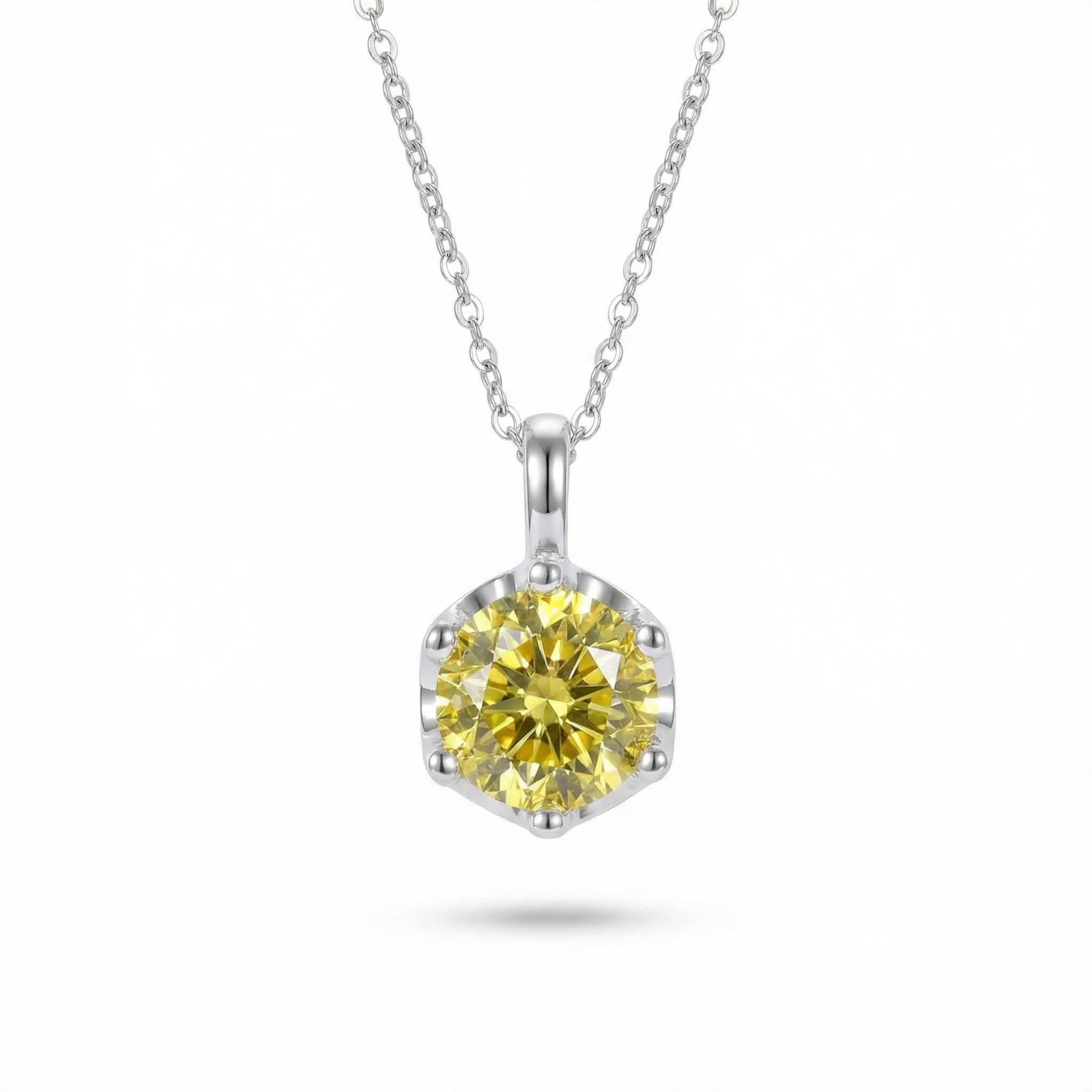 Crown Fancy Yellow Moissanite Brilliant Round Cut Necklace In S925 Silver