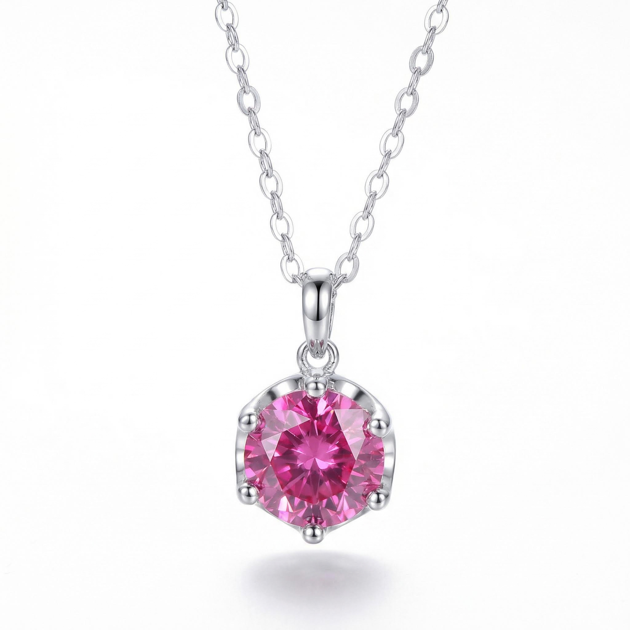 Moissanite Crown Black/champagne/dark Pink Brilliant Round Cut Necklace In - Image 3