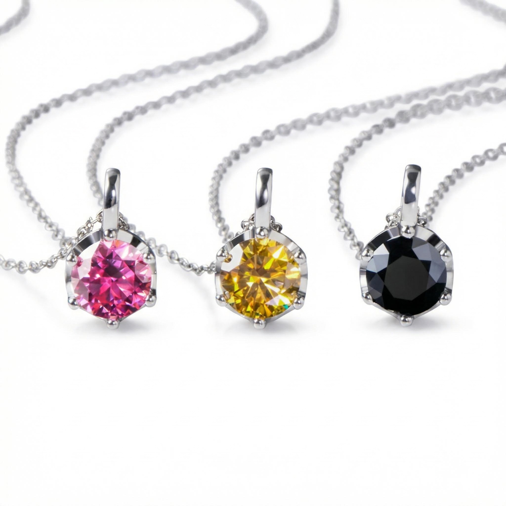 Moissanite Crown Black/champagne/dark Pink Brilliant Round Cut Necklace In - Image 6