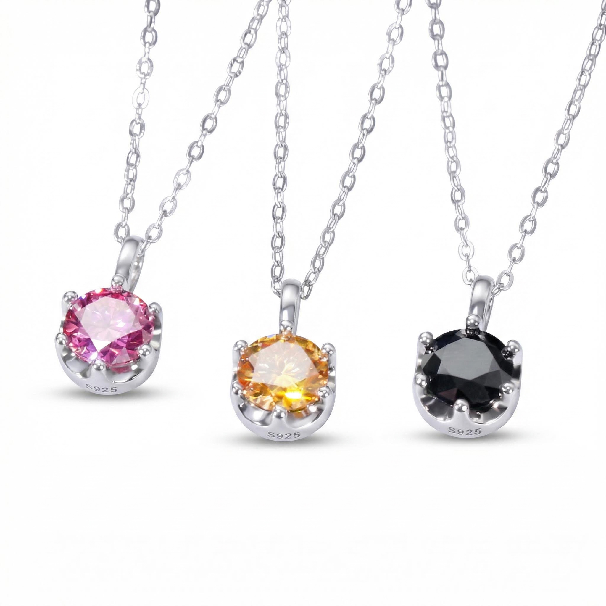 Moissanite Crown Black/champagne/dark Pink Brilliant Round Cut Necklace In - Image 7