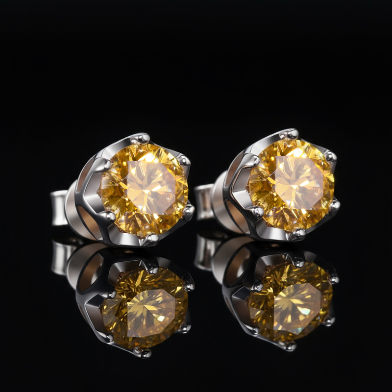 1ct Crown Moissanite Brilliant Round Cut Stud Earrings In S925 - Image 3