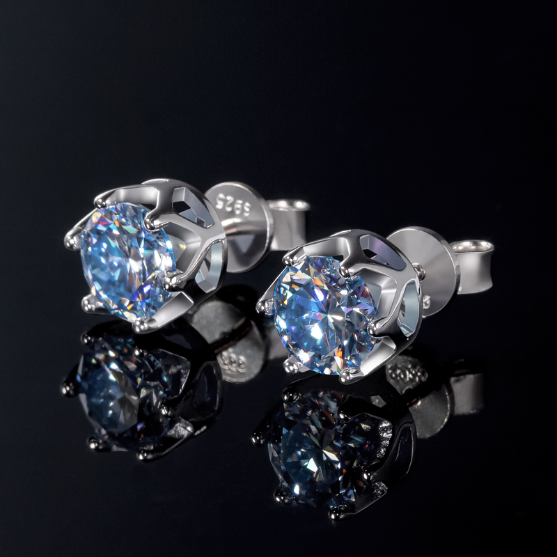 1ct Crown Moissanite Brilliant Round Cut Stud Earrings In S925 - Image 5