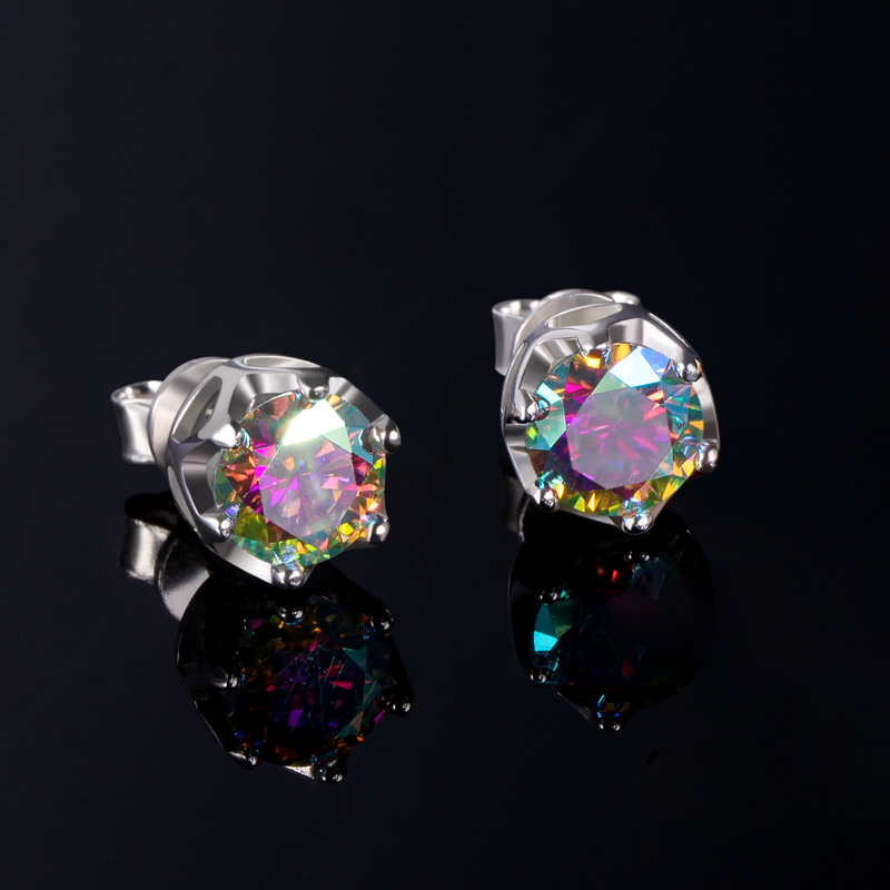 1ct Crown Moissanite Brilliant Round Cut Stud Earrings In S925 - Image 7