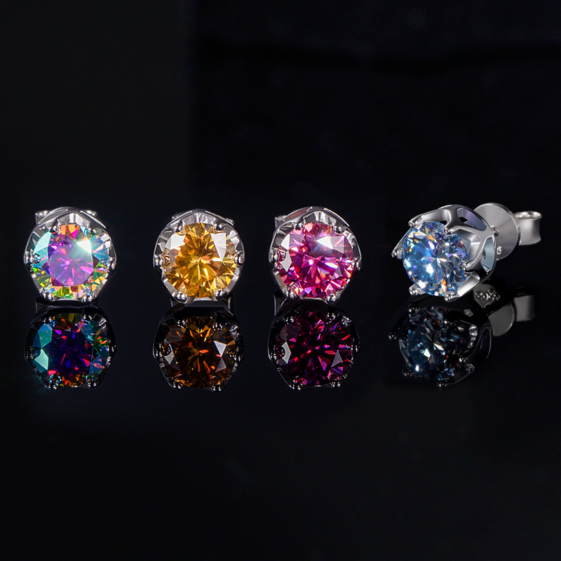 1ct Crown Moissanite Brilliant Round Cut Stud Earrings In S925