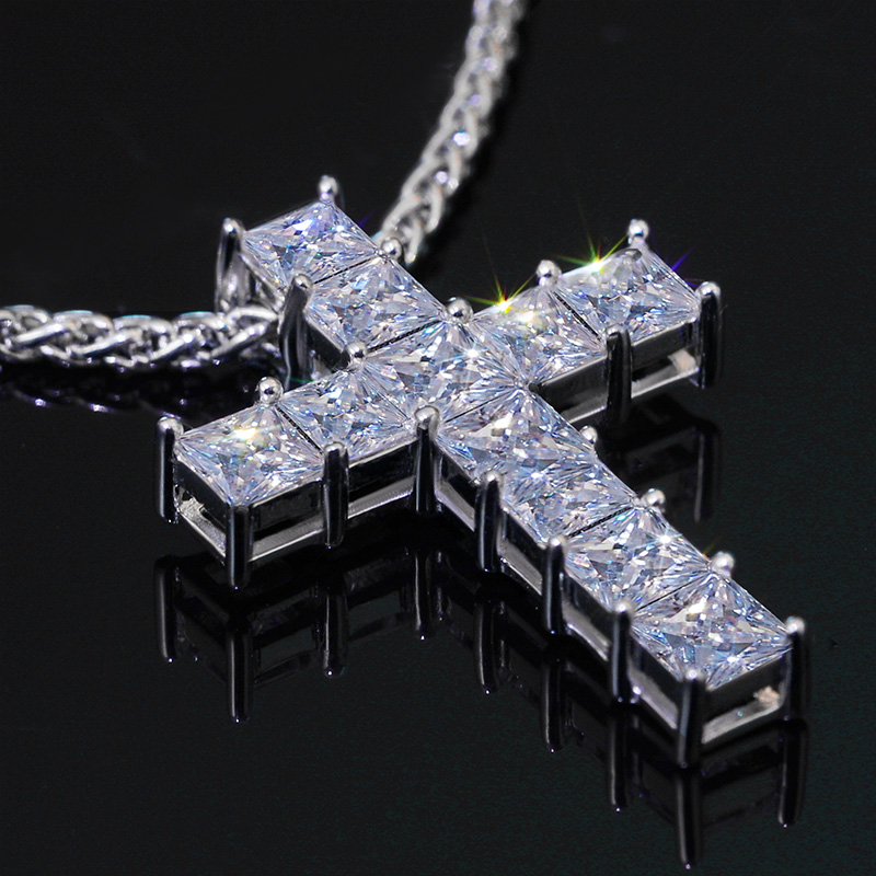 S925 Sterling Silver Princess Cut Moissanite Cross Pendant With Franco - Image 3