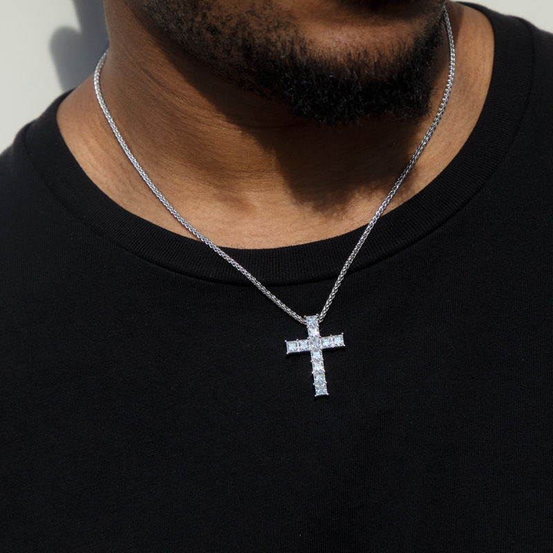 S925 Sterling Silver Princess Cut Moissanite Cross Pendant With Franco - Image 4