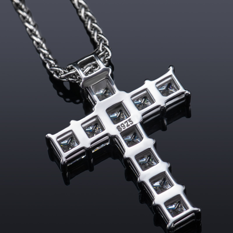 S925 Sterling Silver Princess Cut Moissanite Cross Pendant With Franco - Image 5