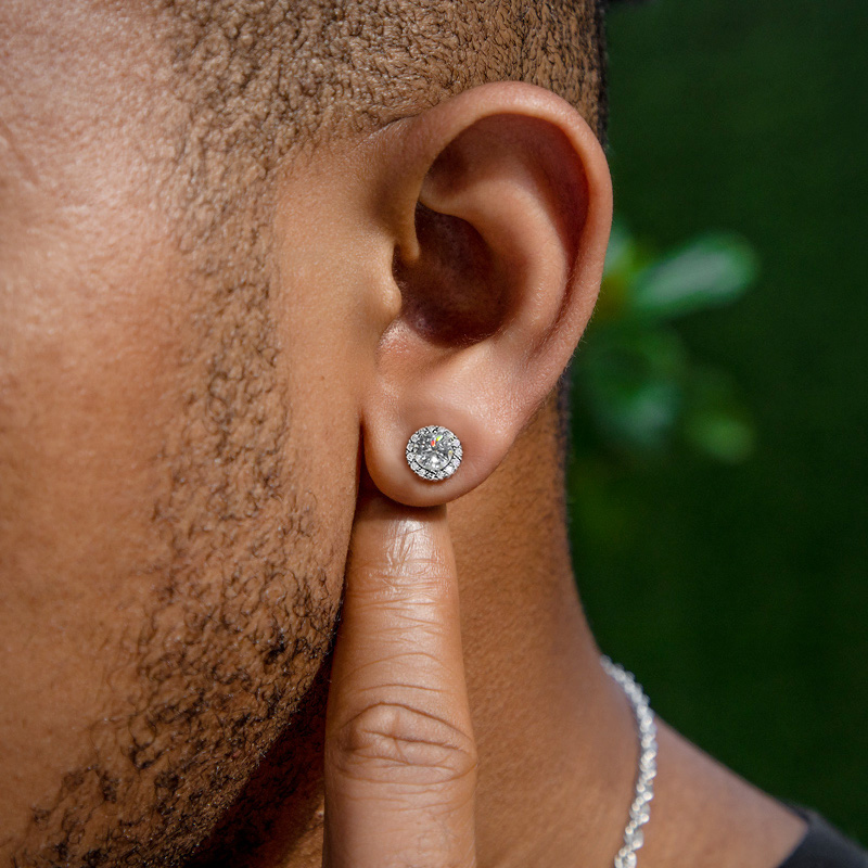 Moissanite Round Cut Magnetic Non-piercing Stud Earrings In S925 Sterling - Image 4