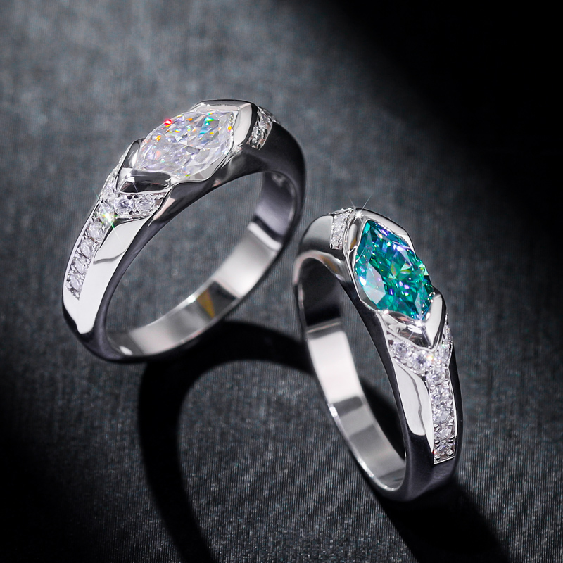 Bold 1ct Marquise Cut Aqua/white Moissanite Ring In S925 Sterling Silver - Image 4