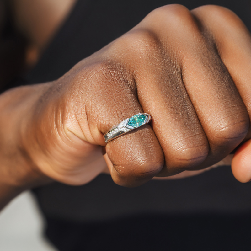 Bold 1ct Marquise Cut Aqua/white Moissanite Ring In S925 Sterling Silver - Image 5
