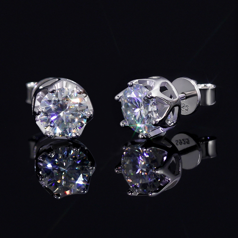 1ct Crown Moissanite Brilliant Round Cut Stud Earrings In S925