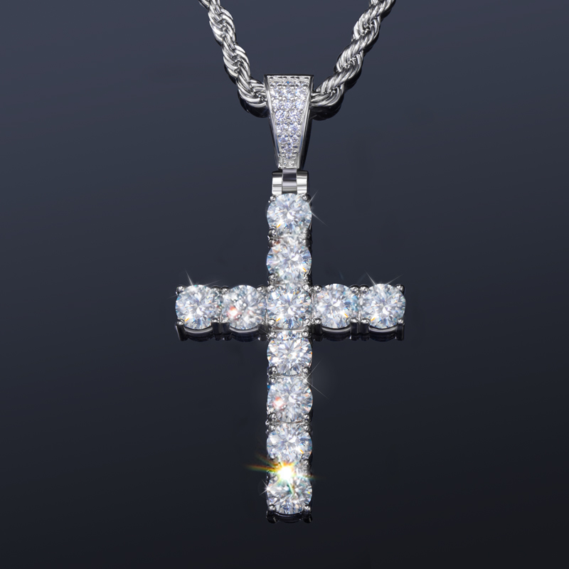 S925 Sterling Silver Moissanite Cross Pendant-white/black Iced Out - Image 3