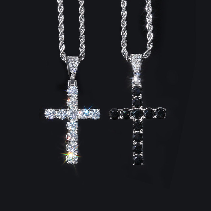 S925 Sterling Silver Moissanite Cross Pendant-white/black Iced Out - Image 4
