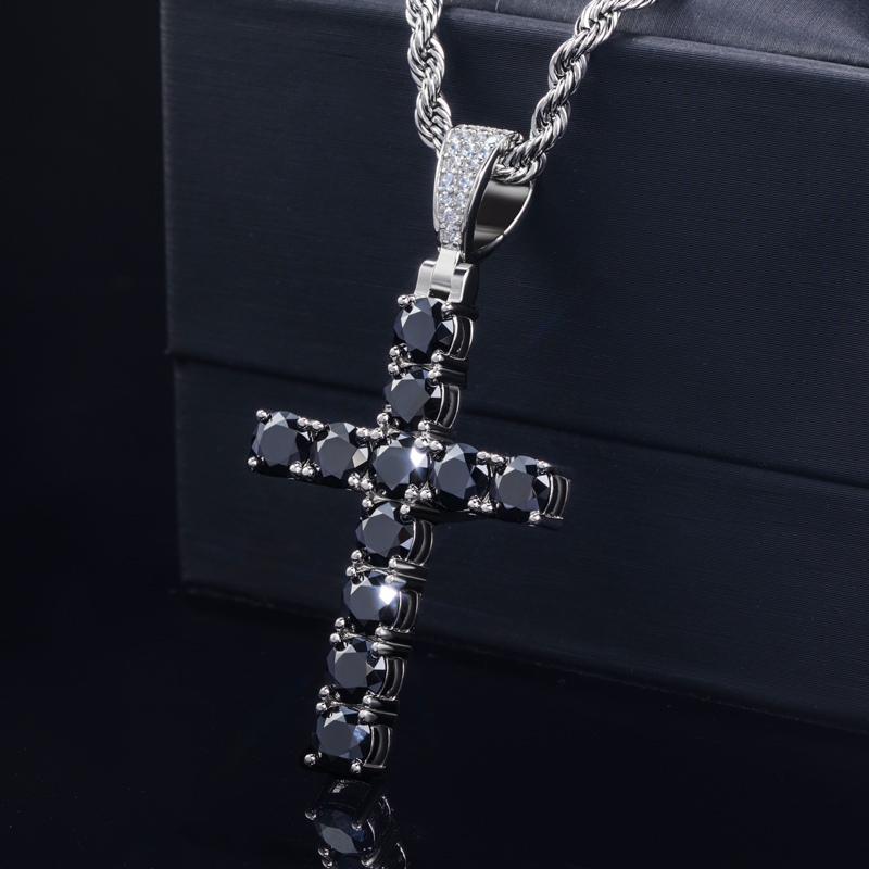 S925 Sterling Silver Moissanite Cross Pendant-white/black Iced Out - Image 5