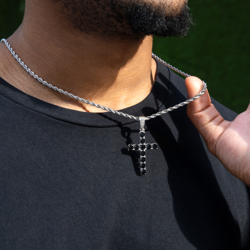 S925 Sterling Silver Moissanite Cross Pendant-white/black Iced Out - Image 6