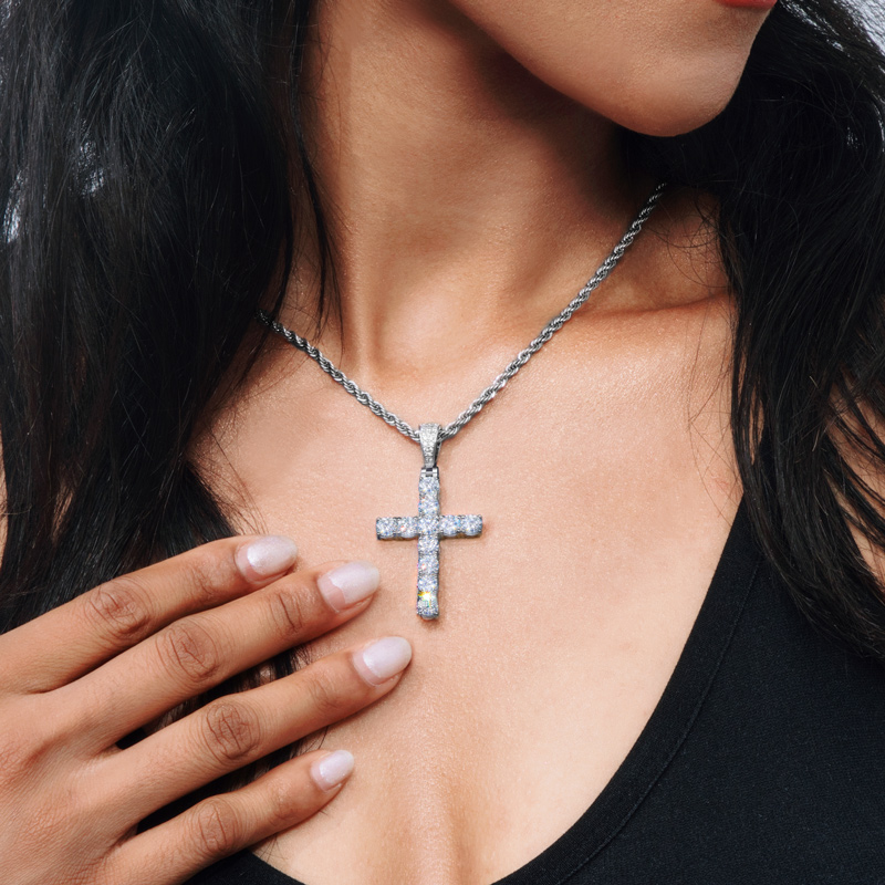 S925 Sterling Silver Moissanite Cross Pendant-white/black Iced Out - Image 7