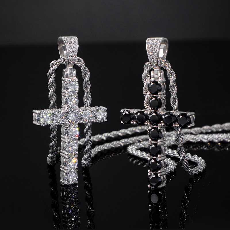 S925 Sterling Silver Moissanite Cross Pendant-white/black Iced Out
