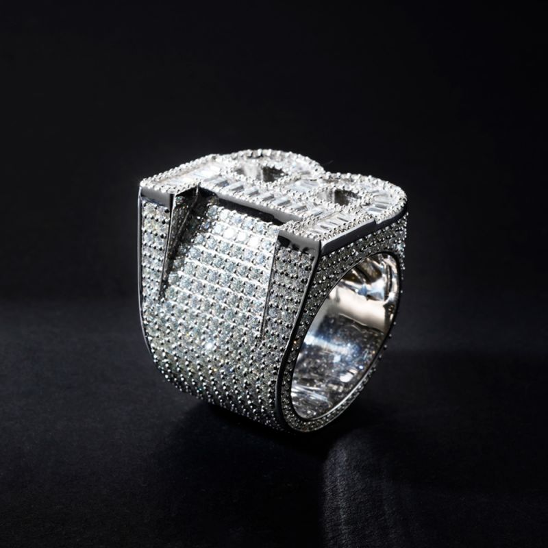 Made To Order Moissanite Baguette Cut Letter B S925 Silver Ring Iced Out - Image 3