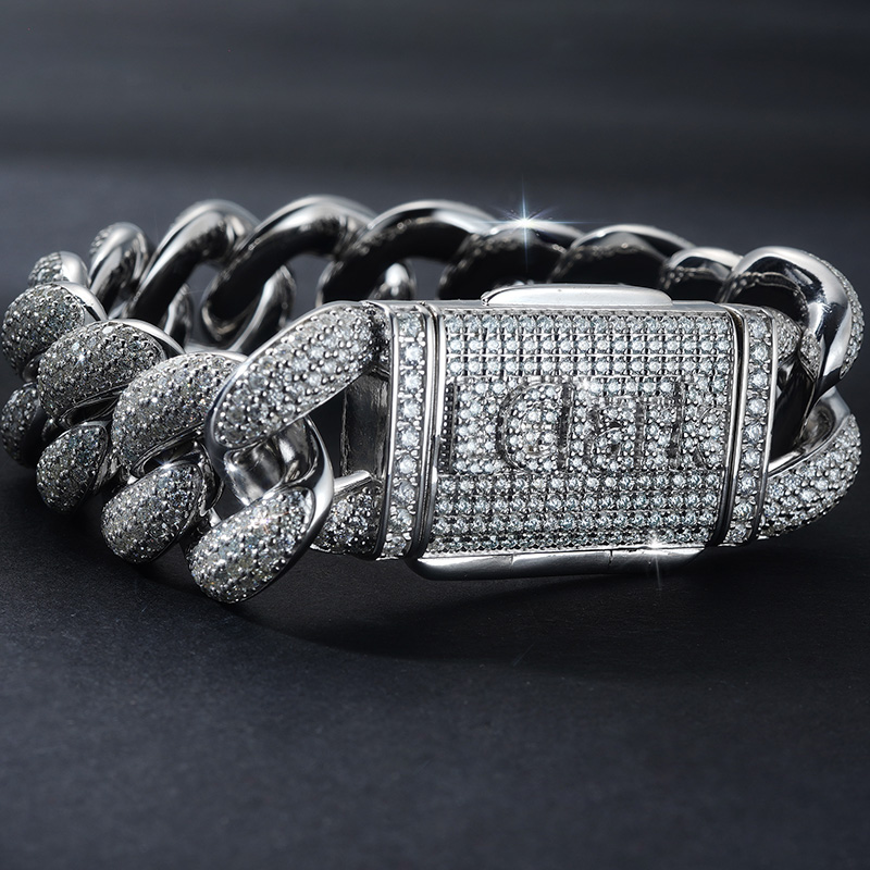 Made To Order Moissanite 20mm Miami Cuban S925 Silver Bracelet With Custom