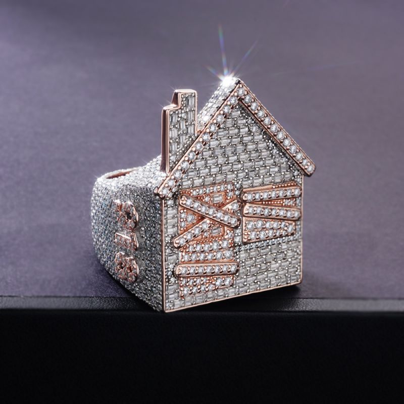 Made To Order Trap House Moissanite Custom S925 Silver Men's Ring Iced Out