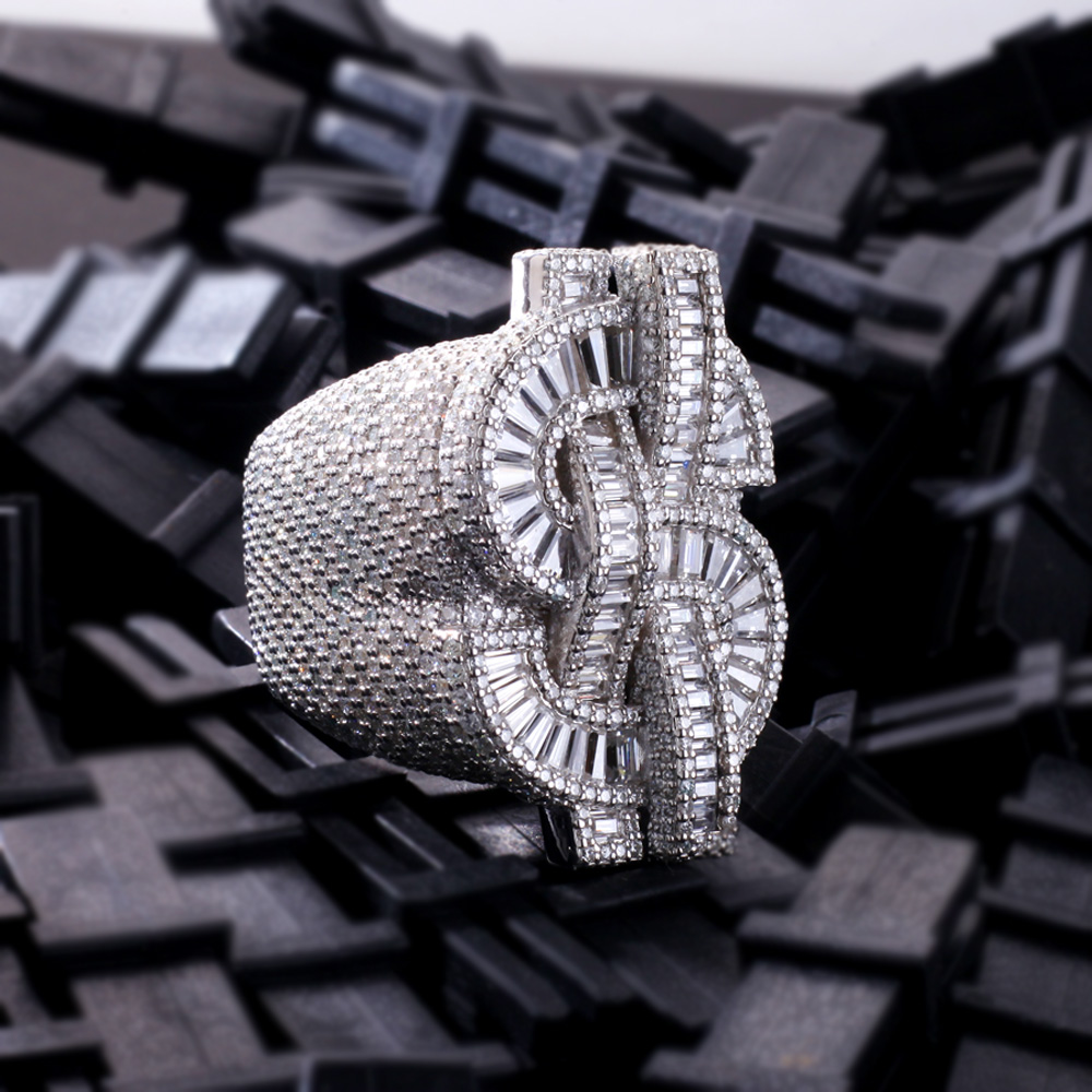 Made To Order Moissanite Dollar Sign Baguette Cut S925 Silver Men's Ring - Image 4