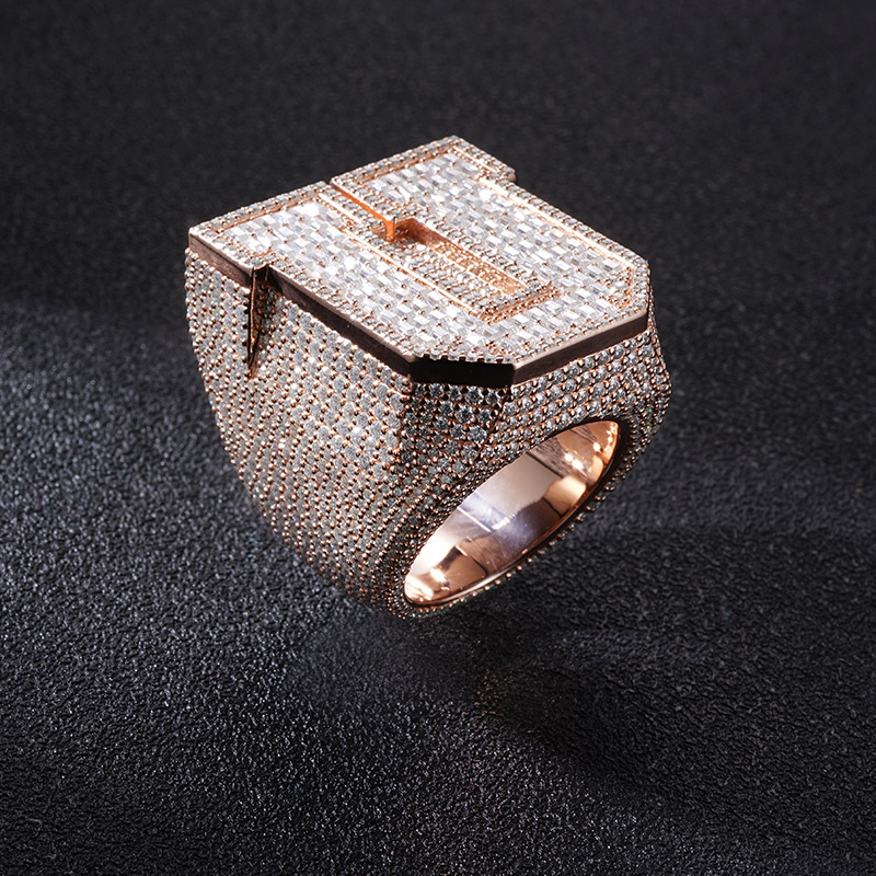 Made To Order Moissanite Baguette Cut Letter U S925 Silver Ring Iced Out - Image 3