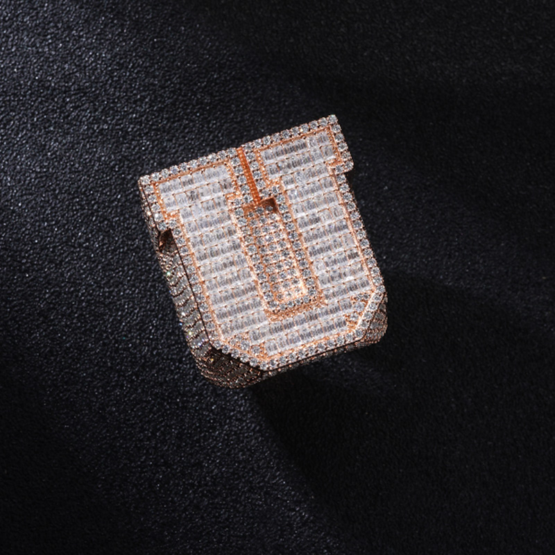 Made To Order Moissanite Baguette Cut Letter U S925 Silver Ring Iced Out - Image 4