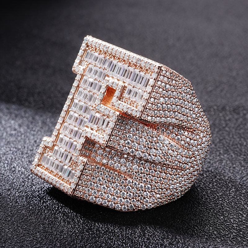 Moissanite Initial Letter F S925 Silver Ring With Iced Out Shine - Image 3