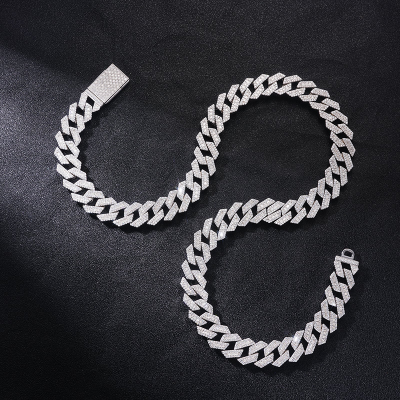 Made To Order Moissanite 15mm Baguette Cut Prong Cuban Chain In S925 Silver - Image 3