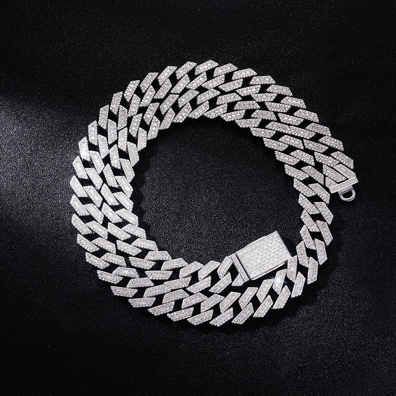 Made To Order Moissanite 15mm Baguette Cut Prong Cuban Chain In S925 Silver