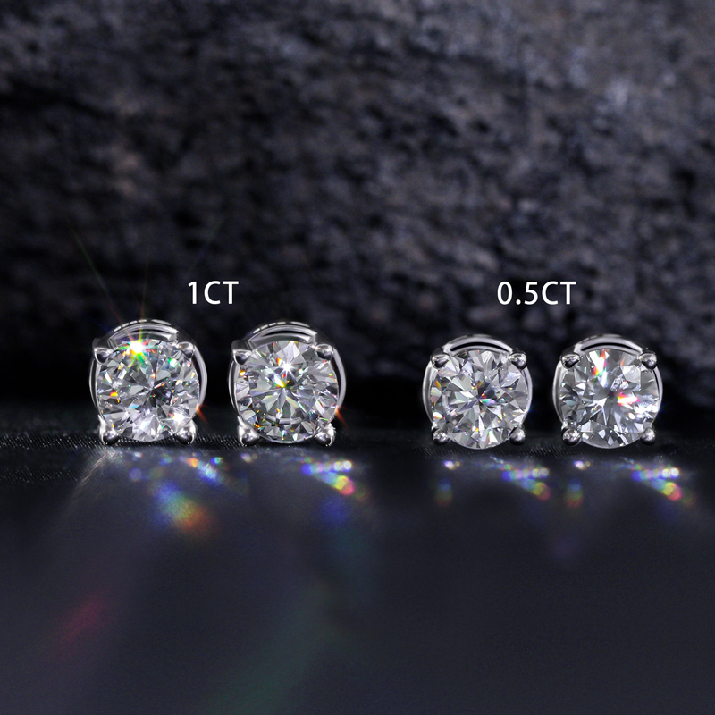 0.5ct/1ct Moissanite Round Cut Magnetic Non-piercing Earrings In S925