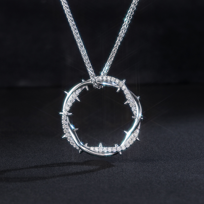 S925 Sterling Silver Moissanite Crown Of Throns Pendant With Franco Chain - Image 3