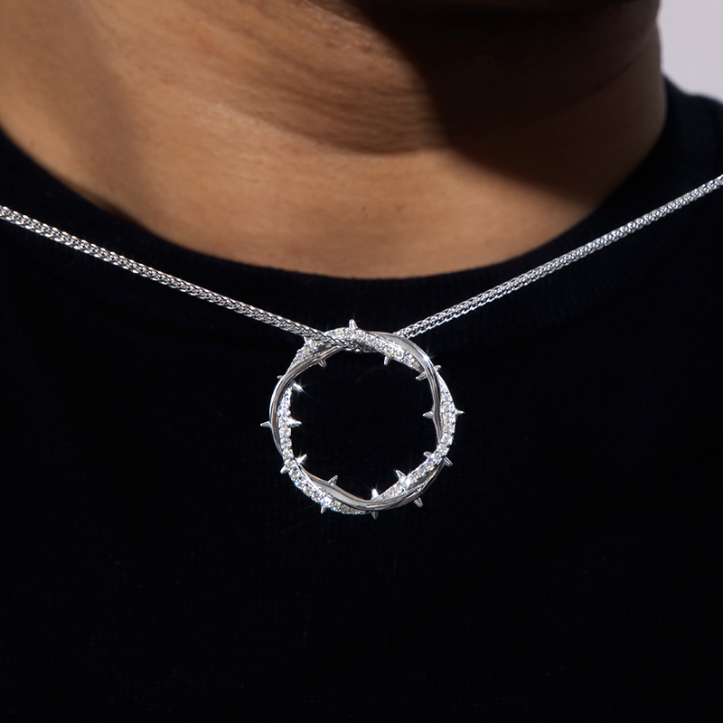 S925 Sterling Silver Moissanite Crown Of Throns Pendant With Franco Chain - Image 5