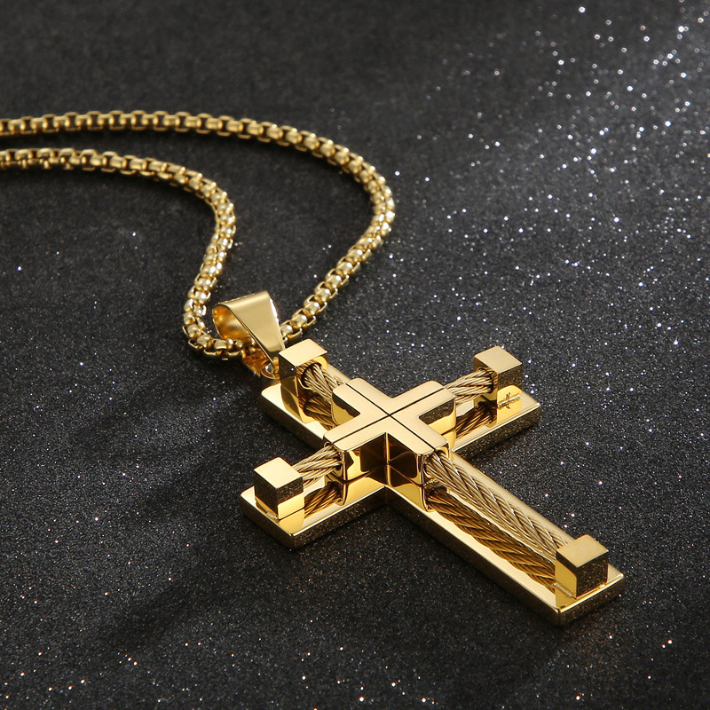 18k Gold Stainless Steel Cross Pendant Gold Shine With Street Luxury - Image 4