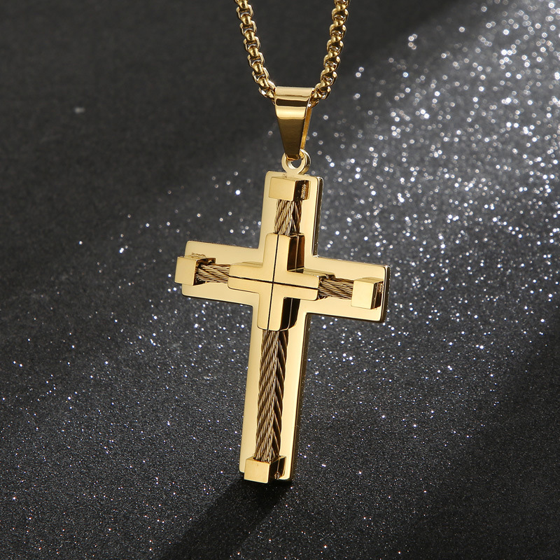 18k Gold Stainless Steel Cross Pendant Gold Shine With Street Luxury - Image 5