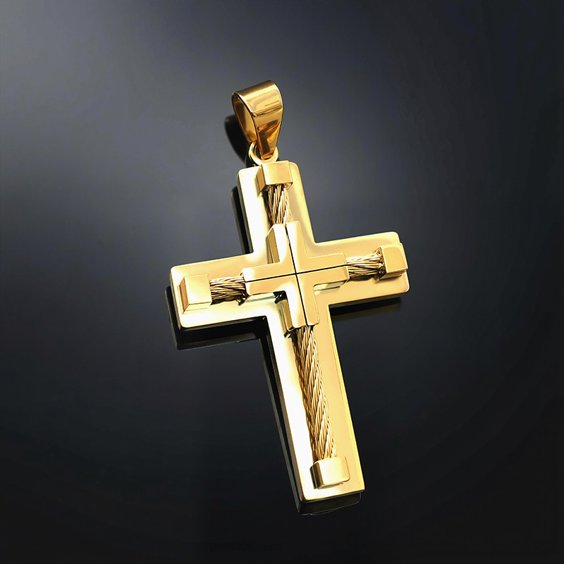 18k Gold Stainless Steel Cross Pendant Gold Shine With Street Luxury - Image 6