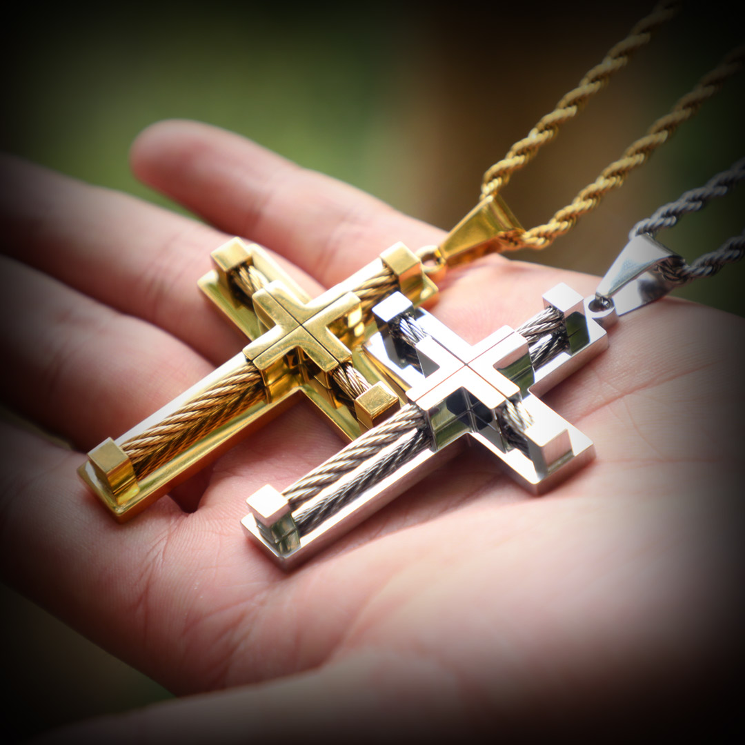 18k Gold Stainless Steel Cross Pendant Gold Shine With Street Luxury - Image 7