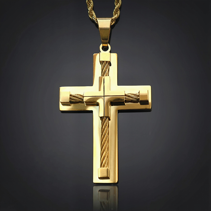 18k Gold Stainless Steel Cross Pendant Gold Shine With Street Luxury