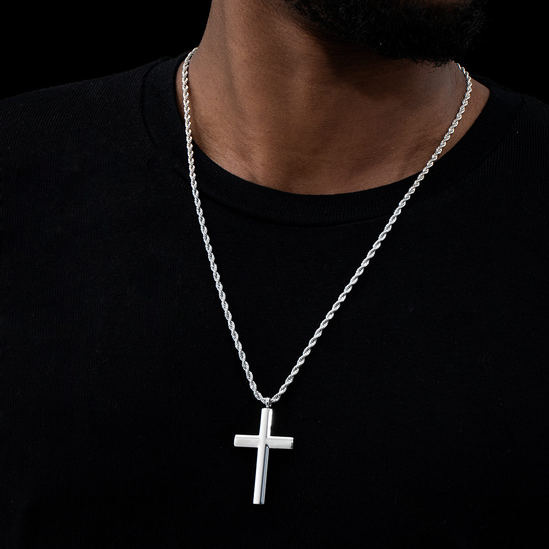 Cylinder Stainless Steel Cross Pendant Silver With Street Luxury Shine - Image 3