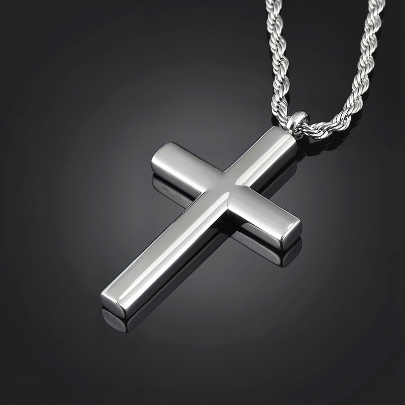 Cylinder Stainless Steel Cross Pendant Silver With Street Luxury Shine - Image 4