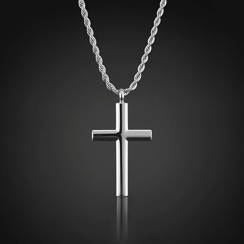 Cylinder Stainless Steel Cross Pendant Silver With Street Luxury Shine - Image 6