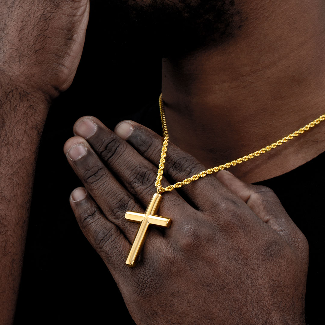 Cylinder Stainless Steel Cross Pendant Silver With Street Luxury Shine