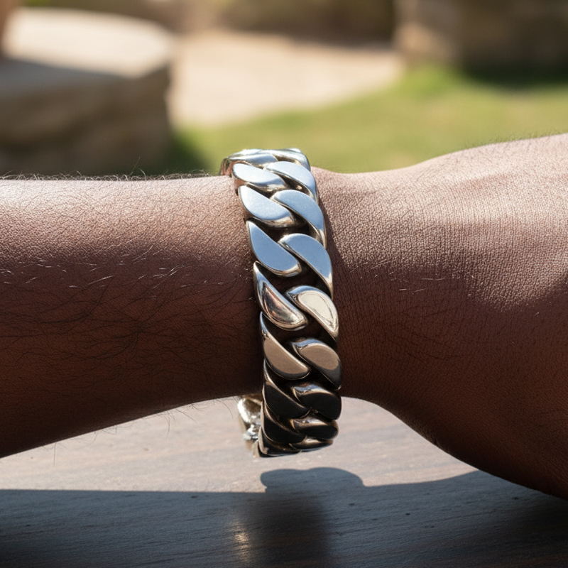 32mm 316l Stainless Steel Cuban Bracelet Silver With Street Luxury Shine - Image 4