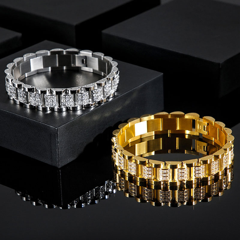 13mm Iced Out Luxury Watch Band Bracelet Gold With Street Luxury Shine