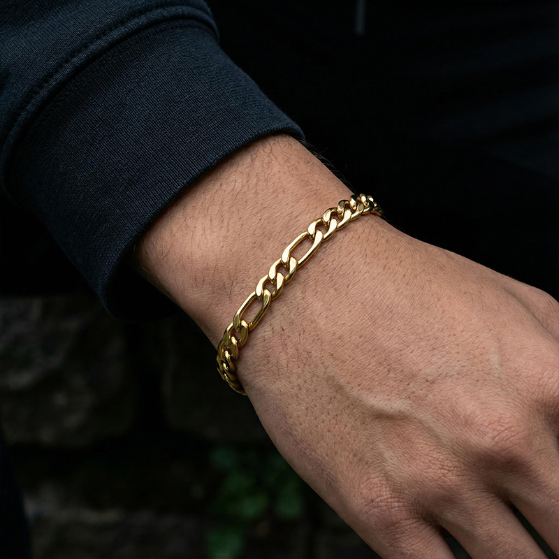 5mm Figaro Bracelet In Gold Gold With Bold Statement Appeal - Image 5