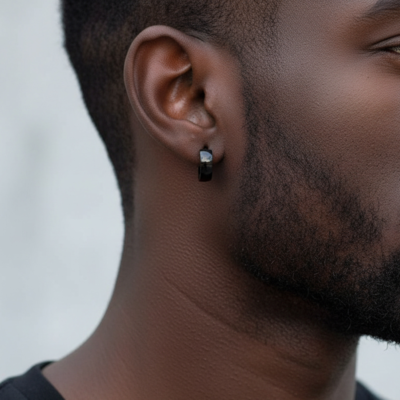 Stainless Steel Hoop Earrings In Black Gold With Street Luxury Shine - Image 4